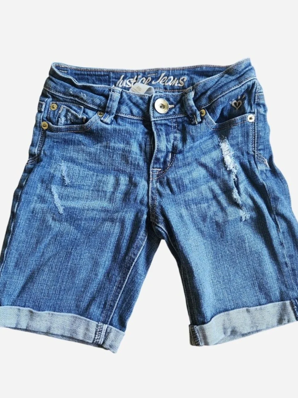 Justice Blue Distressed Denim Bermuda Shorts